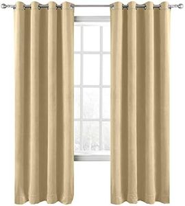 ChadMade Blackout Lined Premium Velvet Curtain Cream 84Wx72L Inch (1 Panel), Eyelet Grommet for Livingroom Bedroom Theater Studio, Birkin Collection