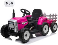 Nasitip 12V Kids Battery Powered Electric Tractor with Trailer, Toddler Ride On Car w/Remote Control/ 7-LED Headlights/ 2+1 Gear Shift/ MP3 Player/USB Port for Kids 3-6 Years (Rose, 35W/ EVA Tire)