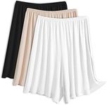 EYNDYN 3 Pack Women's Half Slip Shorts for Under Dresses Pettipants Half Slip Culotte Shorts Split Skirt, Skin,Black,White, Medium