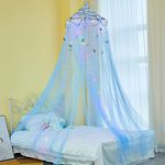 Basumee Bed Canopy for Bedroom Kids Bed Decoration for Baby Children Bed Canopy Round Dome with Stars,Blue