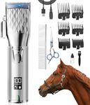 GHWMYD Rechargeable Horses Clippers, Cordless Pet Hair Trimmer Shaver with 6 Guide Guards, 2500mAh Large Battery Capacity Electric Grooming Kit for Livestock Animal Thick Coat, Light Weight 0.8lbs