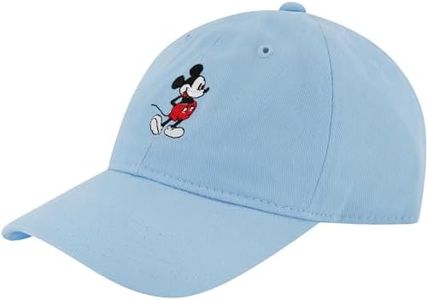Concept One Disney Mickey Mouse Embroidered Cotton Adjustable Dad Hat with Curved Brim, Light Blue, One Size