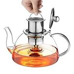 Ehugos Glass Teapot, 1300ml Tea Pot with Infuser Stovetop Safe Borosilicate Glass teapot for Loose Leaf Tea, Hot/Iced Water, Juice Beverage