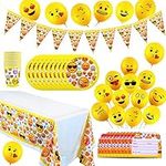 61 Pcs Emoji Party Tableware Supplies, Emoji Birthday Dinnerware Set, Emoji Themed Party Tableware Plates, Paper Tableware for Halloween Thanksgiving Day Christmas Party Tableware