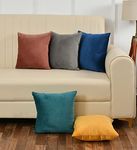 Yellow Weaves Soft Velvet Fabric Cushion Cover 16 X 16 Inches, Set of 5, (Multi 5)