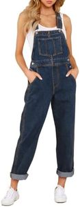 Vetinee Women's Blue Plunge Adjustable Straps Pockets Boyfriend Denim Bib Overalls Jeans Pants Medium (US 8-10)