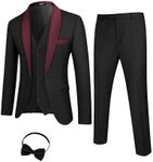 COOFANDY Mens Slim Fit 3 Piece Suit Two Button Shawl Lapel Solid Suit Jacket Pants Set Tuxedo for Prom Black/Red