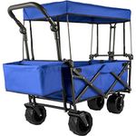 VEVOR 100KG Capacity Collapsible Wagon Cart Foldable Wagon Cart Removable Canopy 600D Oxford Cloth Collapsible Wagon Oversized Wheels Portable Folding Wagon Adjustable Handles for Beach Garden Sports