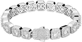 JINAO Silver 10MM Tennis Bracelet for Men Women 14k Gold Plated Iced Out Round Cubic Zirconia Cluster Square Halo Wrist Chain Jumbo Bracelet (Silver, 9.0)