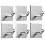 FOMANSH Heavy Duty Adhesive Hooks, Stick on Wall Adhesive Hangers, Strong Stainless Steel Holder, Self Adhesive Hooks for Kitchen Bathroom Home Door Towel Coat Key Robe 6 Packs Silver