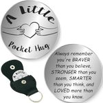 Tixlux Pocket Hug Token, Stainless Steel Lucky Charm with Leather Keychains, Encouragement Gift, Get Well Soon Gifts, Long Distance Relationship Keepsake, for Family, Friends, Lovers (Silver)