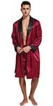 Tony & Candice Men's Satin Robe Lightweight Long Sleeve Silk Kimono Bathrobe with Shorts Set Sleepwear (Large, Burgundy with Black Collar)