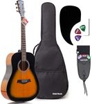 Acoustic Guitar Bundle Dreadnought Series by Hola! Music with D'Addario EXP16 Steel Strings, Padded Gig Bag, Guitar Strap and Picks, Full Size 41 Inch (Model HG-41SB), Vintage Sunburst