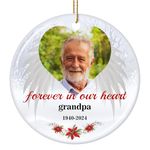 Personalized Memorial Christmas Photo Ornament, Forever in Our Heart Ceramic Custom Christmas Ornament 2024 Memorial Ornaments for Loss of Loved Ones Xmas Sympathy Ornament