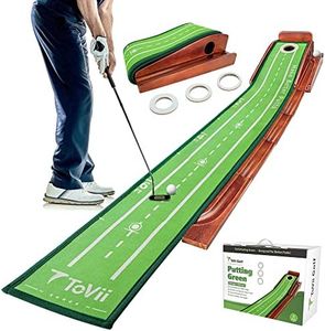 ToVii Putting Green-Golf Putting Matt for Indoors/Outdoor, Golf Practice Mat with Auto Ball Return System and 3 Reduced-Side Hole, Golf Accessories for Men Playing Golf Game at Home or Office