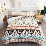 AILONEN Tribal Geometric Comforter Set Queen Size, Native American Dreamcatcher Bedding Set,American Indian Ethnic Geometric Seamless Pattern Duvet Set 3 Pieces, 1 Quilt and 2 Pillowcases