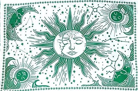 ICC Sun and Moon Tapestry Psychedelic Mystic Stars Tapestries Trippy Wall Hanging Tapestry for Bedroom Home Decor White And Green 30 x 40 Inches