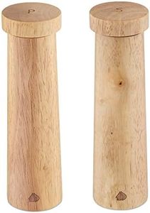 Navaris Salt and Pepper Mill Set - Adjustable Rubber Wood Salt and Pepper Grinders Shakers with Ceramic Grinding Core for Home, Restaurants - Design 1