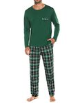 Sykooria Mens Pyjama Set Plaid Cotton Sleepwear Set Long Sleeve Pajama Top And Full Length Pajama Bottoms With Pockets