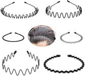 Metal Headbands for Men/Women, 90s headband Japanese Headband hair bands men Metal Band Comb Headband Wavy Hairband Spring Hair Hoop, Metal Unisex Male/Female Elastic Non-slip Hair Band, 6 Pack