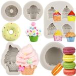 MYPRACS Ice Cream Donut Silicone Moulds Macaron Fondant Moulds for Cake Decorating Cupcake Topper Candy Chocolate Gum Paste Polymer Clay Set of 5