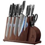 Piklohas 14 Pieces Knife Set for Kitchen with Magnetic Block, Razor Sharp High Carbon German Stainless Steel Damascus Pattern, Full Tang Ergonomic Handle, Black Flowing Cloud Design