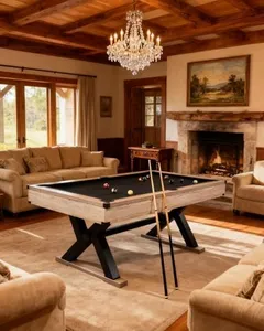 7 FT Billiard Table, Adult Pool Table for Home, Complete Set with 2 Cues, 16 Balls, 2 Chalks, Triangle, Brush, K-Leg Construction, Professional Black Cloth, Rustic Grey Finish (84 x 46 x 32 Inch)