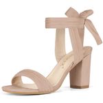 Allegra K Women Open Toe Ankle Tie Back Chunky Heel Sandals Nude 7.5 UK/Label Size 9.5 US
