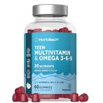 Teen Multivitamin Gummies | 60 Count | 20 Nutrients with Added Omega 3 6 9 | Berry Flavoured Supplement for Teenage Boys and Girls | Vegetarian | By Horbaach