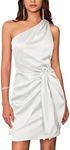 GRACE KARIN Cocktail Dresses for Women One Shoulder Club Satin Dress Tie Front Summer Short Prom Dress White