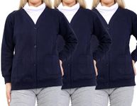 GW CLASSY OUTFIT Girls School Cardigan (Pack of 3) Kids Button Cardigan Button Fleece Schoolwear Kids Uniform Sweatshirts UK Size 5-13 Years (7-8 Years, 3X Navy Blue)