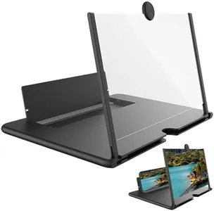 Mobile Phone Magnifier Screen, 3D HD Magnifying Projector Screen Enlarger for Movies, Videos and Gaming, Foldable Phone Stand with Screen Amplifier, Compatible with All Smartphones (Black, 12inch)