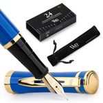 Wordsworth & Black Fountain Pen Set, 18K Gilded Medium Nib, Includes 24 Pack Ink Cartridges, Ink Refill Converter & Gift Pouch, Gold Finish, Calligraphy, [Imperial Blue], Perfect for Men & Women…