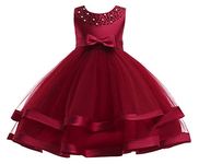 AIgogo Flower Girl Party Wedding Dress Pageant Tutu Dress Wine Red Size 3-4 Years