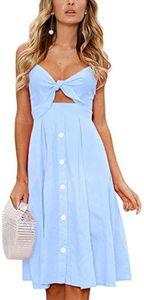 ECOWISH Women 2024 Summer Dresses Tie Front V-Neck Spaghetti Strap Button Down A-Line Backless Swing Midi Dress 809 Light Blue L