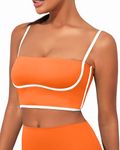 AngiMelo Womens Workout Tank Tops Square Neck Longline Sports Bra Support Crop Yoga Top Spaghetti Strap Built in Bras, Orange Workout Tank Tops, Large