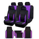 Flying Banner Combo Set Fabric Car Seat Covers Full Set with Non-Slip Car Floor Mats Universal for Most Car Truck Vans SUVs (Purple)