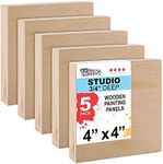 U.S. Art Supply 4" x 4" Birch Wood Paint Pouring Panel Boards, Studio 3/4" Deep Cradle (Pack of 5) - Artist Wooden Wall Canvases - Painting Mixed-Media Craft, Acrylic, Oil, Watercolor, Encaustic