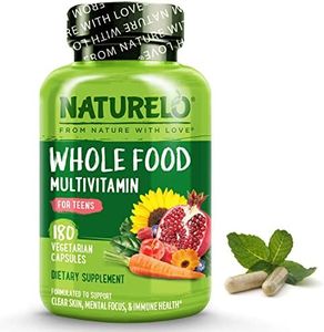 NATURELO Whole Food Multivitamin for Teens - Vitamins and Minerals for Teenage Boys and Girls - Supplement for Active Kids - with Organic Whole Foods - Non-GMO - Vegan & Vegetarian - 180 Capsules