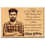 GFTBX Personalized 'Happy Birthday' gift for boys Engraved Wooden Photo Plaque (8 x 6 inches, Brown)