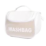 wolpin White Makeup Pouch Pu Toiletry Bag For Women Large Cosmetic Kit Storage Organizer Travel Vanity Grooming Make Up Washbag, 13 cm