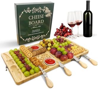 Cheese Board with Knife Forks Set Birthday Gifts for Women, Bamboo Charcuterie Board Platter Serving Tray, Perfect for House Warming Gifts,Mothers Day, Wedding, Anniversary (Small)