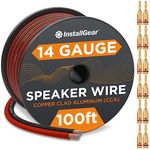 InstallGear 14 Gauge AWG 100ft Speaker Wire True Spec and Soft Touch Cable Wire - Red/Black with 12 Banana Plugs (Great Use for Car Speakers Stereos, Home Theater Speakers, Surround Sound, Radio)