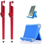 Combo Universal 3 in 1 Smartphone Stand Holder, Screen Wipe and Ballpoint Pen Mobile Phone Holder for All Smartphones with Universal Mobile Foldable Stand Stylus (Multi Color)