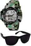 SELLORIA Silicone Brand A Army Shockproof Waterproof Digital Sports Black Sunglass With Watch For Mens Kids Sports Watch Boys - Military Army Watch For Men, Dial_Multi, Band_Green