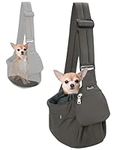 SlowTon Dog Carrier Sling, Thick Padded Adjustable Shoulder Strap Dog Carriers for Small Dogs, Puppy Carrier Purse for Pet Cat with Front Zipper Pocket Safety Belt (Hard Bottom Support Grey S)