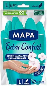MAPA - Extra Confort - Gants de Ménage en Latex Doublure Textile 100% Coton - Confortables et Résistants pour un usage prolongé - 1 paire - Taille L