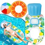 Lubibi Inflatable Pool Float Set, 3pcs Swimming Pool Inflatables with Pool Lounger Float, Fruit Swimming Ring, Beach Ball, for Kids Adults, Family, Summer Pool Party