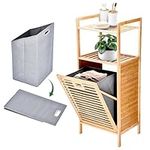 Prosumers Choice Bamboo Tilt Out Laundry Hamper - Lightweight Design with Tilt-Out Hamper and 2-Tier Shelves - Removable Liner - Clothes Hamper - Ample Storage Space - 15.5"L x 11.8"W x 37.4"H