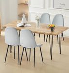 Hallowood Furniture Cullompton Large Dining Table and Chairs Set 4, Live Edge Effect Top Rectangular Dining Table (160cm) & Silver Grey Fabric Chairs, Dining Room Set